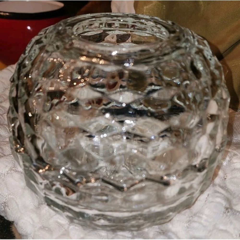 Vintage Fostoria American Fairy Lamp Clear Glass Cube Pattern Candle Holder 2pc - Picture 3 of 8